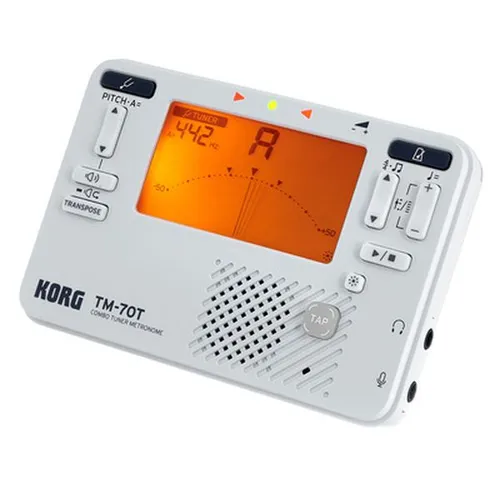 Korg TM70 – Kombiniertes Metronom und Stimmgerät in Weiß - Stimmgeräte, kompaktes Design mit LCD-Nadelanzeige, 250 Stunden Akkulaufzeit, ideal für Musiker aller Niveaus.