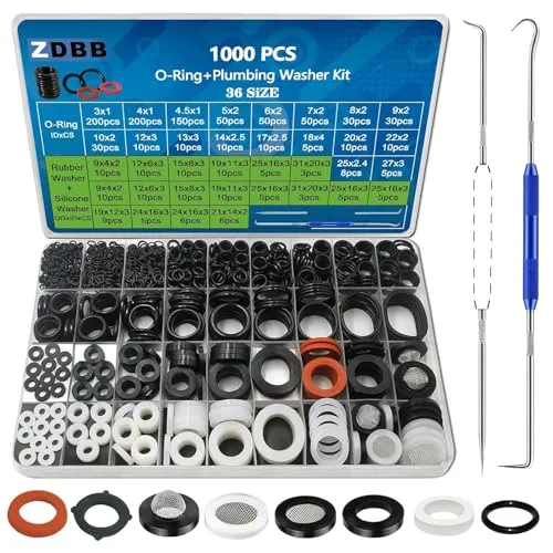 ZDBB 1000 Pcs 18 Größe O Ring Kit + 18 Größe Gummi Unterlegscheiben Sortiment Kit für Sanitär Wasserhahn Wasserleitung Gartenschlauch Unterlegscheiben Duschköpfe Dichtung Reparatur