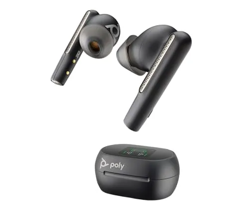 Voyager Free 60+ UC True Wireless Earbuds - Kabelloses In-Ear-Headset mit adaptiver Geräuschunterdrückung für ungestörte Anrufe und Musik. Touchscreen-Ladeetui mit Qi-Ladefunktion für bis zu 15 Stunden Gesprächszeit.