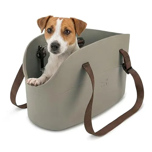Ferplast Borsa per il trasporto di cani di piccola taglia WITH-ME, EVA, Morbida plastica gommata, lavabile, Manici regolabili, Cinghiolo di sicurezza incluso, 21,5 x 43,5 x h 27 cm Tortora
