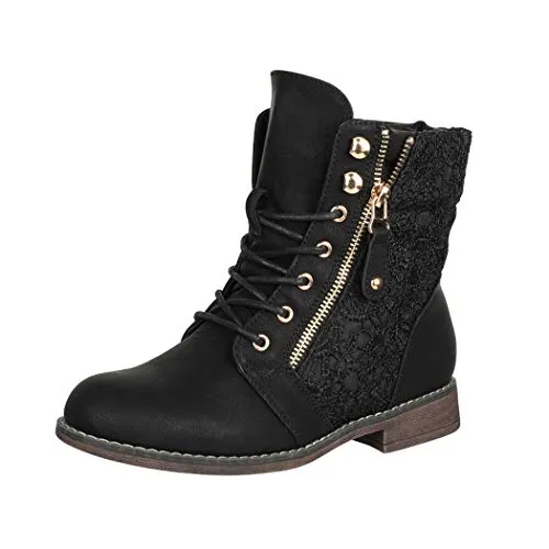 Elara Damen Stiefeletten Worker Boots Chunkyrayan B9812-KB Schwarz 39 - Stilvolle Biker Boots für modebewusste Frauen, gefertigt aus strapazierfähigem Synthetikmaterial. Mit präzisen Spitzendetails und Schnürverschluss für einen angesagten Look. Vielseitig kombinierbar für jeden Anlass.