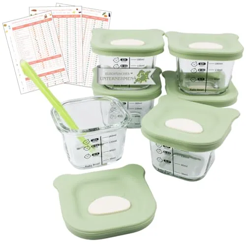 HELLO HIPPO® Set mit 6 Babygläsern à 180 ml – Ideal für Kompotte, Pürees und Früchte, luftdicht und praktisch mit Messskala, inklusive Löffel – Perfekt für Babynahrung