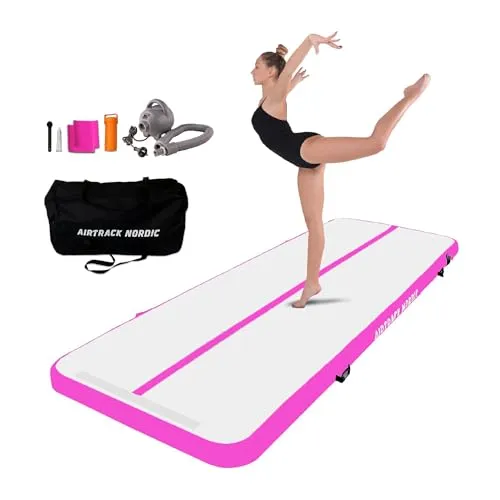 AirTrack Nordic Standard Airtrack Matte 3m - 8m mit Luftpumpe - Langlebige, aufblasbare Turnmatte aus robustem Drop-Stitch-PVC. Ideal für Gymnastik, Yoga und Fitness. Inklusive Luftpumpe, Tragetasche & Reparaturset – schnell einsatzbereit und perfekt für drinnen und draußen.
