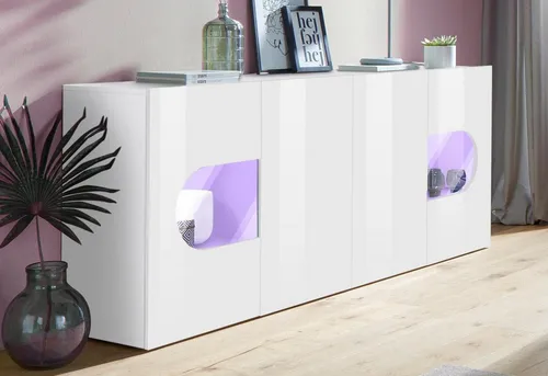 Sideboard INOSIGN "Real" - Hochglanz Vitrine mit 4 Türen, weiß - Kommode aus FSC-zertifiziertem Holzwerkstoff mit 2 Glastüren und modernem, grifflosem Design. Ideal für stilvolle und individuelle Wohnräume.