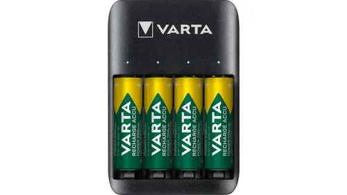 Varta USB Quattro 57652 - 4xAA Batterieladegerät - Akku-Ladegerät mit 2100mAh NiMH-Akkus, ideal für AA und AAA, mit USB-Anschluss für flexibles Laden unterwegs.