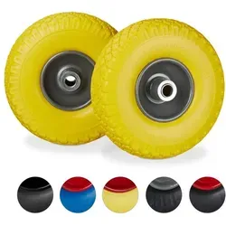 Relaxdays Sackkarrenrad 2X Set, gelb-grau - Luftbereifung mit pannensicheren Vollgummireifen, ideal für Handwagen und Bollerwagen, bis 100 kg Tragkraft - robust und witterungsbeständig.