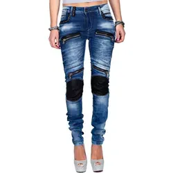 Cipo & Baxx Damen Bikerjeans Skinny Fit BA-WD346 mit Besonderem Kniebereich - Stylische Cipo & Baxx Skinny Fit Jeans für Damen mit angesagtem Stonewashed-Look. Die Jeans bietet optimalen Tragekomfort und Bewegungsfreiheit dank hochwertigem Material. Vier Zipper und dekorative Akzente machen sie zum modischen Highlight.