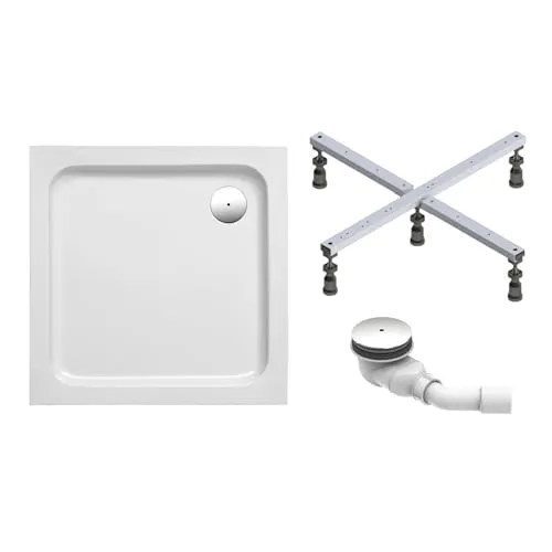 Schulte Duschwanne Cala 90x90 cm – Hochwertige Sanitäracryl Duschwanne mit Fußgestell - Moderne Duschwanne Cala in 90 x 90 cm, aus robustem Sanitäracryl. Inklusive Fußgestell und Ablaufgarnitur – ideal für komfortable, bodenebene Duschlösungen in jedem Bad.