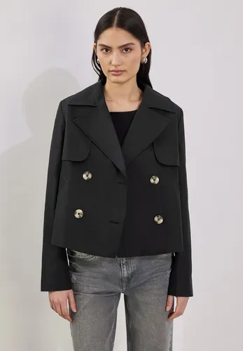 STREET ONE STUDIO Kurzjacke für Damen, Gr. 46, schwarz - Modische Funktionsjacke mit Reverskragen und Cropped-Look. Perfekt für lässige Outfits, aus pflegeleichtem Material (69% Baumwolle, 31% Polyester). Ideal für stilvolle Frauen!