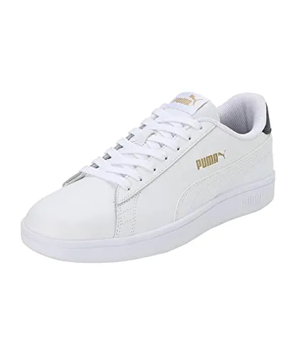 PUMA Unisex Puma Smash v2 L Low-Top, Puma White-Puma White-Peacoat-Puma Team Gold, 40.5 EU - Herren-Sneaker mit weichem Leder-Obermaterial und klarer Laufsohle, der perfekte zeitlose Klassiker für jeden Anlass.