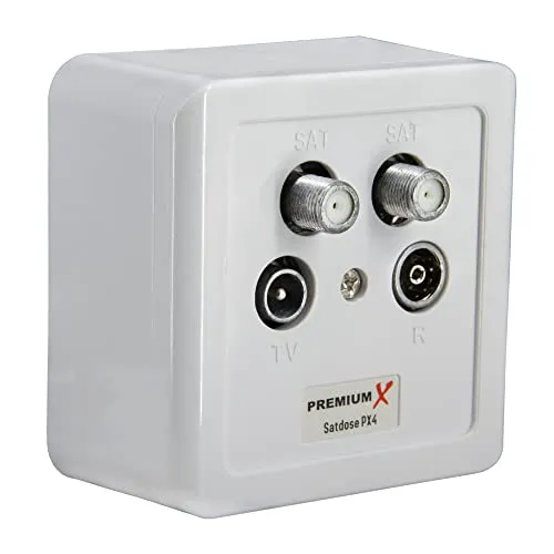 PremiumX PX4 Satdose 4-Fach Enddose Twin Antennendose Class A Sat Dose 2X Sat 1x Radio 1x TV Aufputz Unterputz