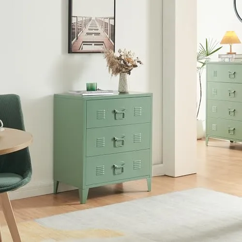 [en.casa] Hämeenlinna Metallschrank mit 3 Schubladen - Kommode & Sideboard im Industriedesign, aus robustem Stahl gefertigt und ideal für optimale Raumnutzung – perfekt für Wohnzimmer oder Büro.