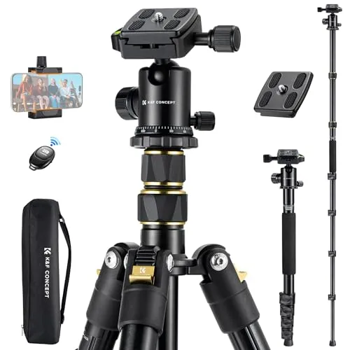 K&F CONCEPT Kamerastativ,184cm Handy Kamera-Stativ, Leichtes Tripod mit Handyhalterung und Fernauslöser, Tragbares Fotostativ für Kamera und Smartphone, Aluminium Stativ mit 2 Schnellwechselplatten