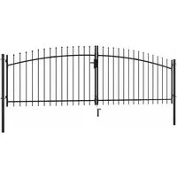 vidaXL Doppelflügel-Gartentor mit Speerspitzen 400 x 150 cm - Gartenzäune: Hochbelastbares, pulverbeschichtetes Stahl-Gartentor mit Speerspitzen für maximale Sicherheit und Stil, ideal für Ihren Garten oder Innenhof.