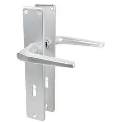 Langschildgarnitur Europa F1 - Aluminium Türdrücker in Silber - Hochwertige Langschildgarnitur aus Aluminium, silber natureloxiert. Ideal für sichere Türen mit Buntbart-Schlossform, inklusive kompletem Montageset.