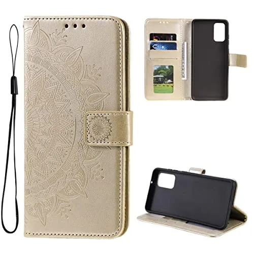 CoverKingz Handy Case kompatibel mit Samsung Galaxy A13 4G - Handy Cover mit Kartenfach Phonecase - Smartphone Hülle klappbar Motiv Mandala Gold