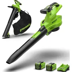 Greenworks GD40BVII - Akku-Laubbläser und Laubsauger - Laubgeräte mit 40V/4Ah Lithium-Ionen Akku, leistungsstark und multifunktional als Laubbläser und -sauger, ideal für effiziente Gartenpflege.