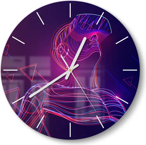 DEQORI Glasuhr Ø30 cm Modern 'Mann mit VR-Brille' Wanduhr Glas Uhr Design leise
