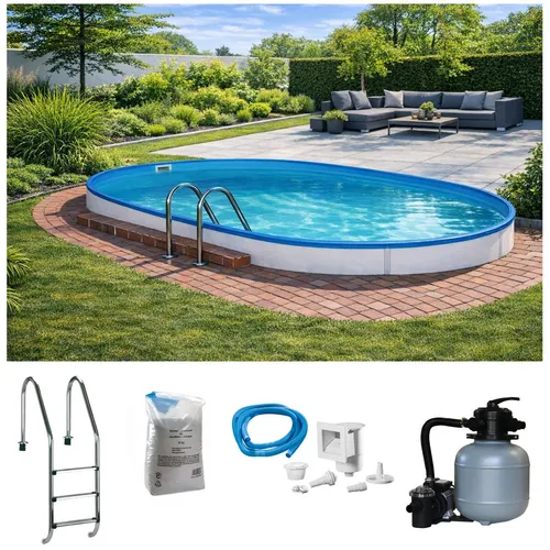 KONIFERA Ovalpool LANZAROTE 1 - 5-tlg Set für den Volleinbau - Swimmingpools - Hochwertiges Stahlwandbecken mit umfangreichem Zubehör, inklusive Sandfilteranlage und Leiter für maximalen Badespaß.