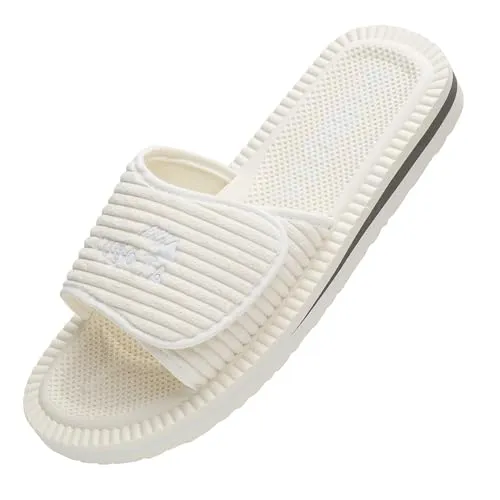 Kubota Badelatschen mit Klettverschluss - Badeschuhe für Herren & Damen - Badeschlappen für Strand – Baden Latschen - Schuhe fur Dusch und Sauna - Ecru - 36