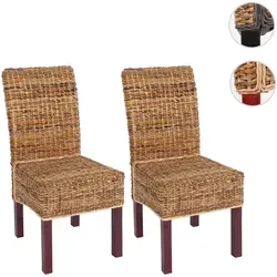 Mendler 2er-Set Esszimmerstuhl Korbstuhl M69 - Eleganter Bananengeflechtstuhl - Esszimmerstühle im 2er-Set mit stilvollem Bananengeflecht und robusten Mahagoniholzbeinen, ideal für natürliche Eleganz in Ihrem Essbereich.