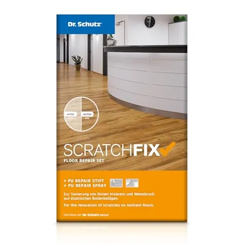 Dr. Schutz SCRATCHFIX Floor Repair Set - PVC-Bodenbelag - Effektives Reparaturset zur Beseitigung von Kratzern und Beschädigungen auf Hartböden, inklusive Spray und Stift für eine nahezu unsichtbare Ausbesserung.