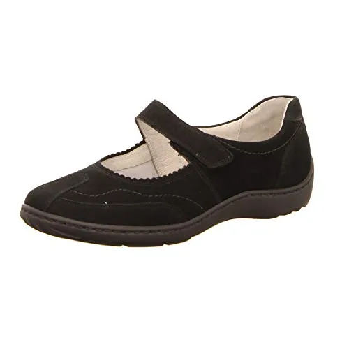 Waldläufer Komfort Slipper Henni Damen - Schwarz - Weite H - Bequemer Damen Slipper aus hochwertigem Nubukleder mit praktischem Klettverschluss für optimale Passform. Das herausnehmbare Pro-Aktiv Fußbett stimuliert die Fußreflexzonen und sorgt für den ganzen Tag für Komfort.