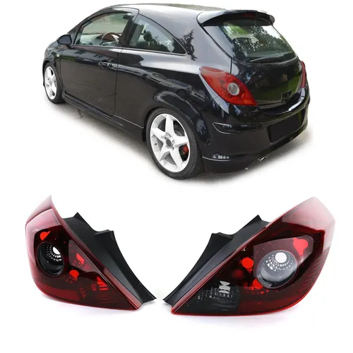 Rückleuchten Set OPC Smoke für Opel Corsa D 3 Türer 2006-2014 - Rück- & Bremsleuchten mit modernem Smoke-Design, einfach zu installieren und verbessern die Sichtbarkeit Ihres Fahrzeugs.