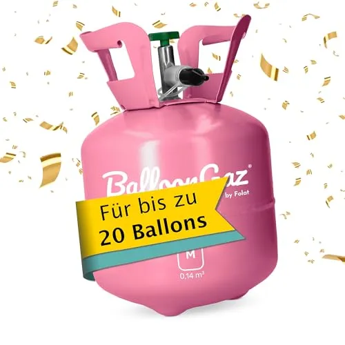 Heliumflasche für bis zu 20 Luftballons - Balloongaz 140L - Ballons: Ideal für Geburtstagsfeiern, sorgt für bis zu 20 heliumgefüllte Ballons und bringt Farbe und Freude auf jede Party.