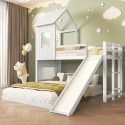 Flieks Etagenbett 90x200/140x200 mit Rutsche - Etagenbett für Kinder mit lustiger Rutsche, ideal für Familien mit 2 Kindern. Hochwertiges Kiefernholz sorgt für Sicherheit und Stabilität.
