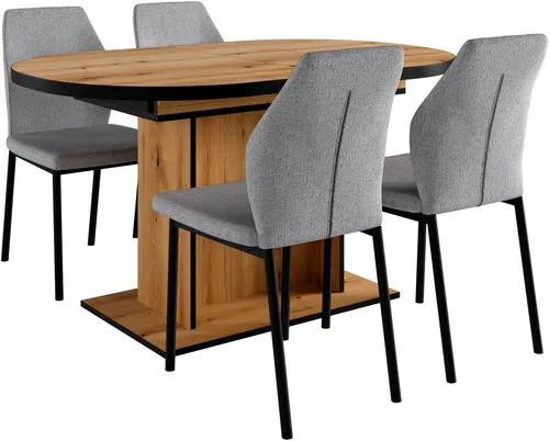 OTTO home Essgruppe Basel, Tischgruppe mit 4 Stühlen, Esstisch ausziehbar 140 - 180 cm, (Set, 5-tlg., Otto's DAUERTIEFPREIS), BESTSELLER, Sitzgruppe, Tisch, Stühle, ovale Tischplatte, Säulentisch