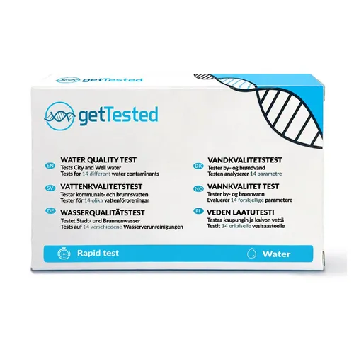 GetTested Trinkwassertest für 14 Parameter - Praktisches Testkit für zuhause zur schnellen Überprüfung der Wasserqualität. Über 14 wichtige Parameter wie pH-Wert und Chlor werden einfach mit Teststreifen ermittelt. Ideal für Leitungs- und Brunnenwasser.