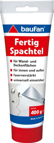 Baufan Spachtelmasse 101216, Fertigspachtel, weiß - Dichtmaterialien für Innen- und Außenbereich, sofort gebrauchsfertig, leicht zu glätten und überstreichbar – ideal für schnelle Renovierungen.