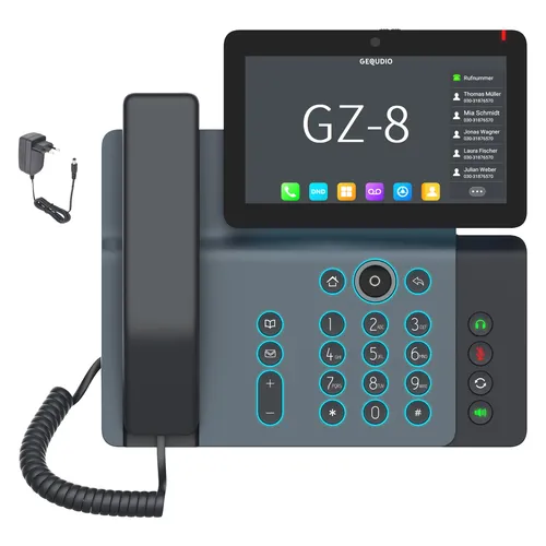 Gequdio High-End IP Telefon GZ-8 mit Touchdisplay - Modernes IP Telefon GZ-8 mit Touchdisplay und Netzteil, ideal für professionelle Anwendungen. Hochwertige Verarbeitung für klare Kommunikation.