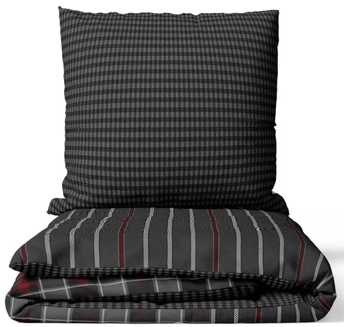 Leonardo Vicenti Bettwäsche 3-teilig Renforcé 135x200 bis 240x220 - Hochwertige 3-teilige Bettwäsche aus 100% Baumwolle, gestreift in grau-bordeaux. Mit verdecktem Reißverschluss, pflegeleicht und mit OEKO-TEX® Standard 100 zertifiziert, ideal für einen erholsamen Schlaf.