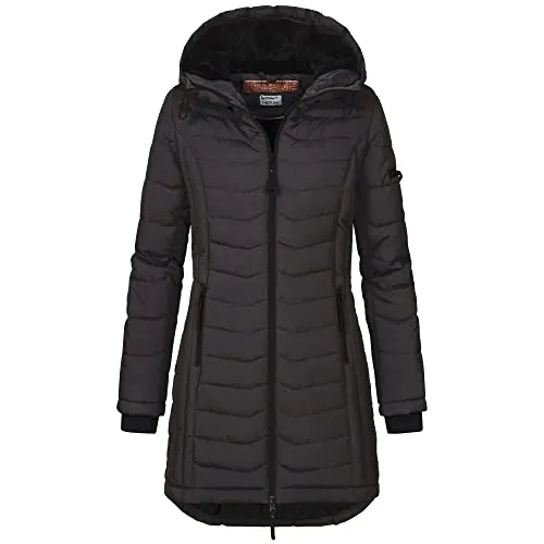 SUBLEVEL Steppjacke Damen mit Kapuze - Langer Winter Parka XL -42 - Funktionsjacke aus 100% Polyester, ideal für kalte Tage, bietet Wärme und Stil in elegantem Black Melange.
