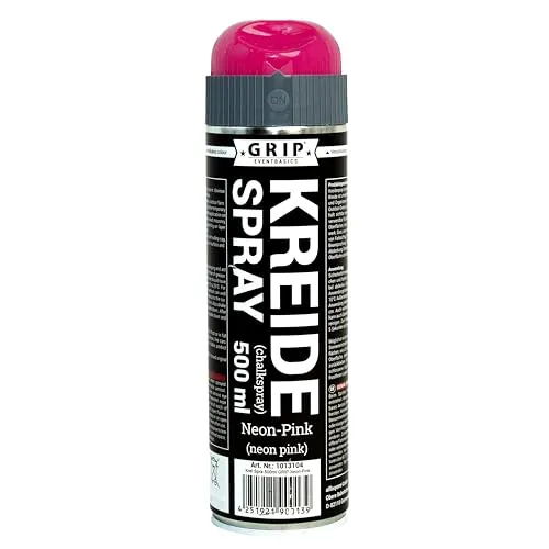 GRIP Eventbasics Kreidespray Neon, 500 ml, neonpink, fluoreszierende Sprühkreide für temporäre Markierungen