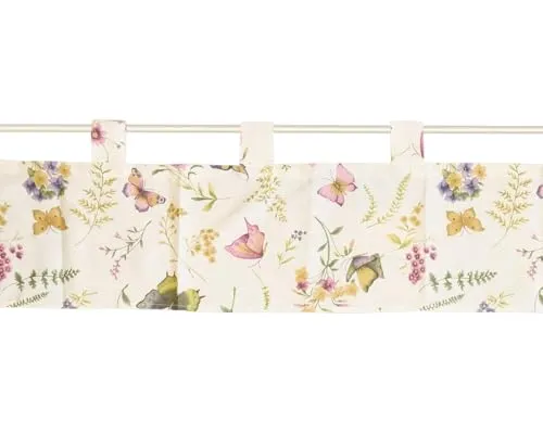 Scheiben-Gardine mit Schlaufen als blickdichter Vorhang in 30 x 150 cm - Landhaus-Stil Bistrogardine bunte Frühling Sommer Blumen - Moderne Kurzstore Küchen-Gardine Wohnzimmer Wohnwagen