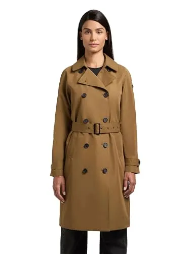 khujo Damen lange Übergangsjacke Rula2 in Canary Green, Gr. M - Eleganter Trenchcoat mit tailliertem Schnitt und Gehschlitz, ideal für urbane Looks. Robustes Material schützt an kühlen Tagen, während die schicke Silhouette und der Taillengürtel die feminine Figur betonen.