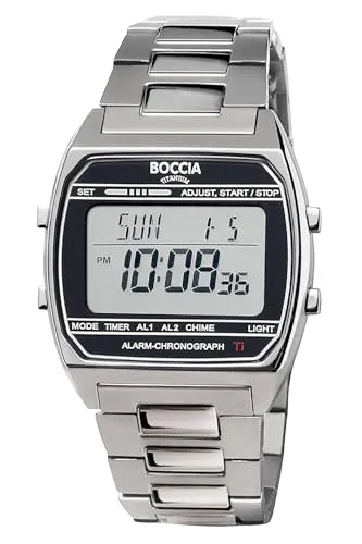 Boccia Digitaluhr Digital Armband-Uhr Titan Grau - Stylische Titan-Armbanduhr für Damen und Herren, leicht und hypoallergen, mit digitaler Anzeige, Stoppfunktion und Alarm, wasserdicht bis 5 bar – ideal für den Alltag.