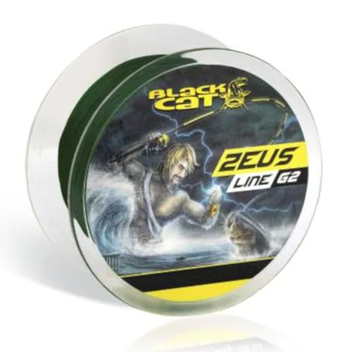 Black Cat Zeus Line G2-250m geflochtene Angelschnur - Hochwertige geflochtene Angelschnur für Wallerangeln, 8-fach geflochten, extrem abriebfest und belastbar bis 46kg, Länge: 250m, Farbe: Grün