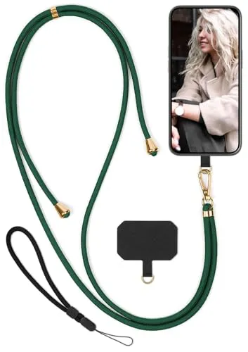 moex Unleash für Google Pixel 8 Handyband zum Umhängen ohne Hülle, Handykette Universal mit Karabiner, Handy Band abnehmbar, Kette mit Pad für Handyhülle, Grün, Gold