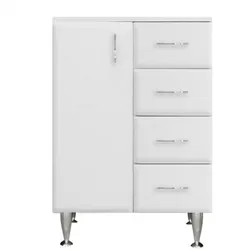 Leziter Bianca Plus 60 Unterschrank – Hochglanz Weiß, 1 Tür & 4 Schubladen - Eleganter Unterschrank für Ihr Badezimmer mit 1 Tür und 4 Schubladen in Hochglanz Weiß. Optimal für kleine Räume, bietet er viel Stauraum und ist sofort einsatzbereit – kein Zusammenbauen nötig!