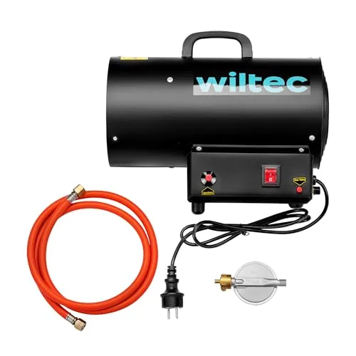 Wiltec Gasheizgebläse 15 kW - Gasheizung mit 15 kW Leistung, ideal für große Hallen und Baustellen, effizient mit nur 1,09 kg/h Gasverbrauch und sicherer Piezo-Zündung.