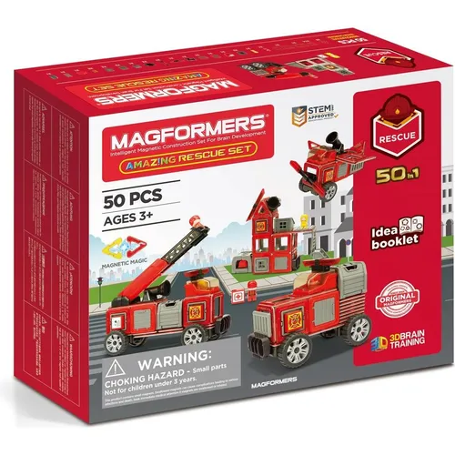 MAGFORMERS Amazing Rescue Set 50T - Bauspielzeugset für kreatives Spielen, fördert die Motorik und Fantasie von Kindern ab 36 Monaten mit bunten Magnetbausteinen.