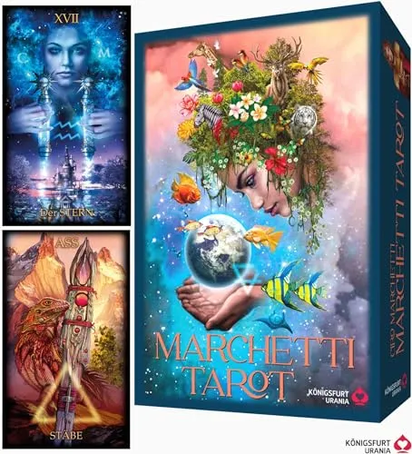 Marchetti Tarot - Folge deiner Intuition!: 78 Tarotkarten und Buch - Moderne & Postmoderne, inkl. 144-seitigem Buch für tiefere Einsichten und Stülpdeckelschachtel mit hochwertigem Spotlack für stilvolle Aufbewahrung.