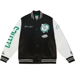 Boston Celtics NBA Mitchell & Ness Team Origins Varsity Satin Jacke - Schwarz - S - Stilvolle Satin Jacke aus der NBA Hardwood Classics Collection. Mit hochwertig gestickten Logos und Druckknöpfen bietet sie Komfort und einen sportlichen Look. Ideal für Fans der Boston Celtics.