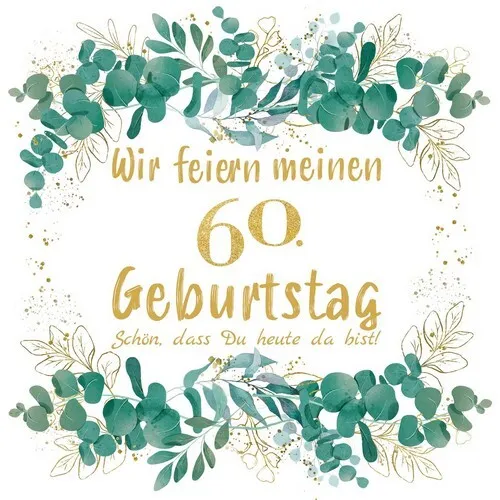 Servietten 60. Geburtstag Eukalyptus gold grün 60 Jahre Tischdeko 33x33cm 20