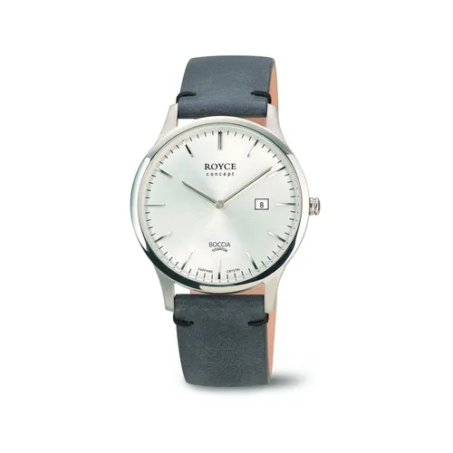 Boccia Herren Uhr 3641-01 Royce Concept Titan - Elegante Armbanduhr aus Titan mit Datumsanzeige und kratzfestem Saphirglas. Das weiche graue Lederband sorgt für hohen Tragekomfort. Ideal für stilbewusste Herren.