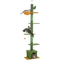 PawHut Kratzbaum Deckenhoch, Katzenbaum für Spielvergnügen - Kratzbäume - Höhenverstellbar von 230 bis 275 cm, ideal für kleine Räume. Bietet Katzenhöhle, Hängematte und Kratzflächen zum Schutz Ihrer Möbel.